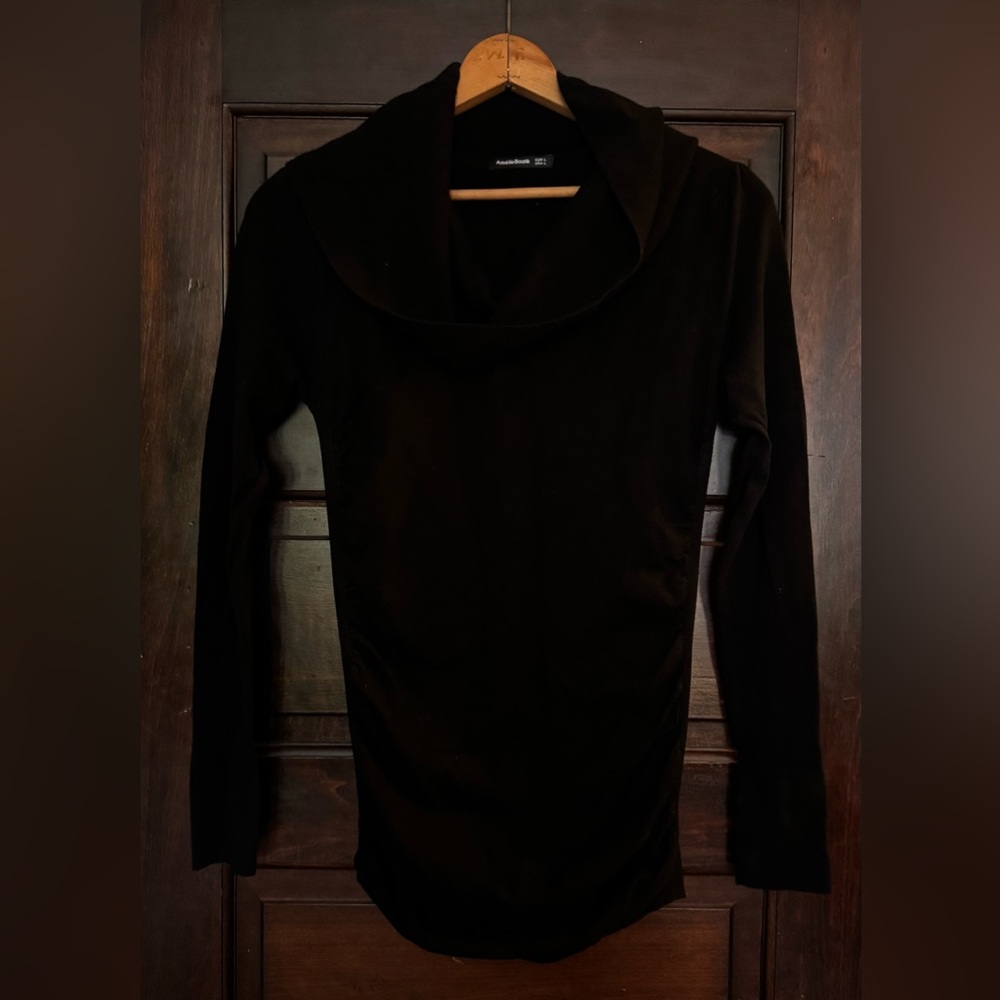 Large Amelie Boutik Black Sweater Dress Tunic Length Ruched Sides